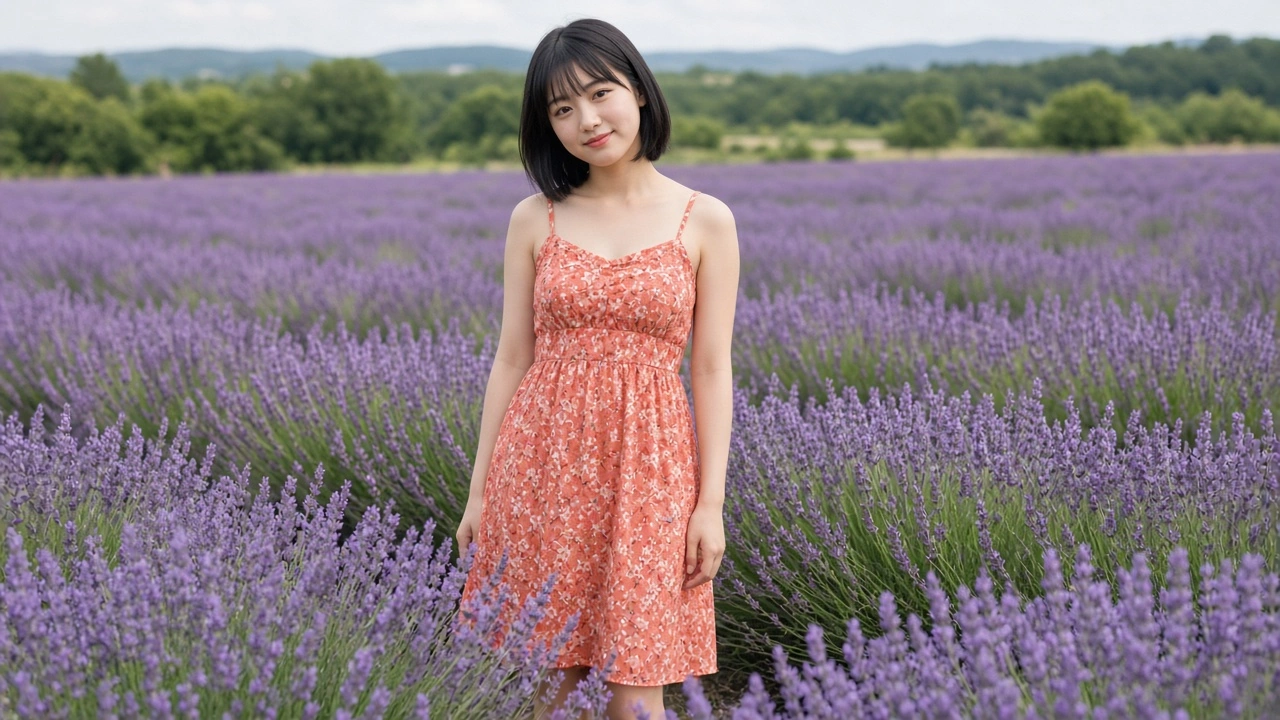 紫の花畑で