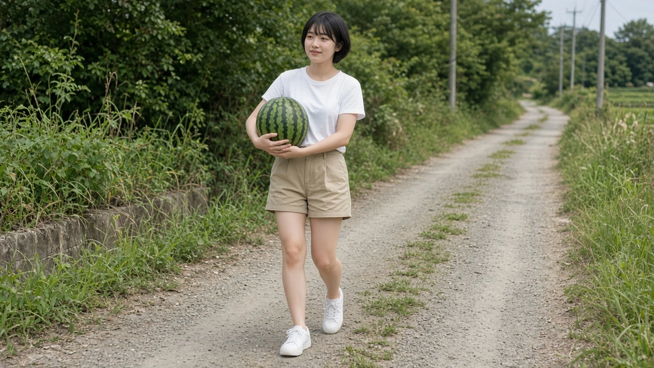 スイカを抱えて