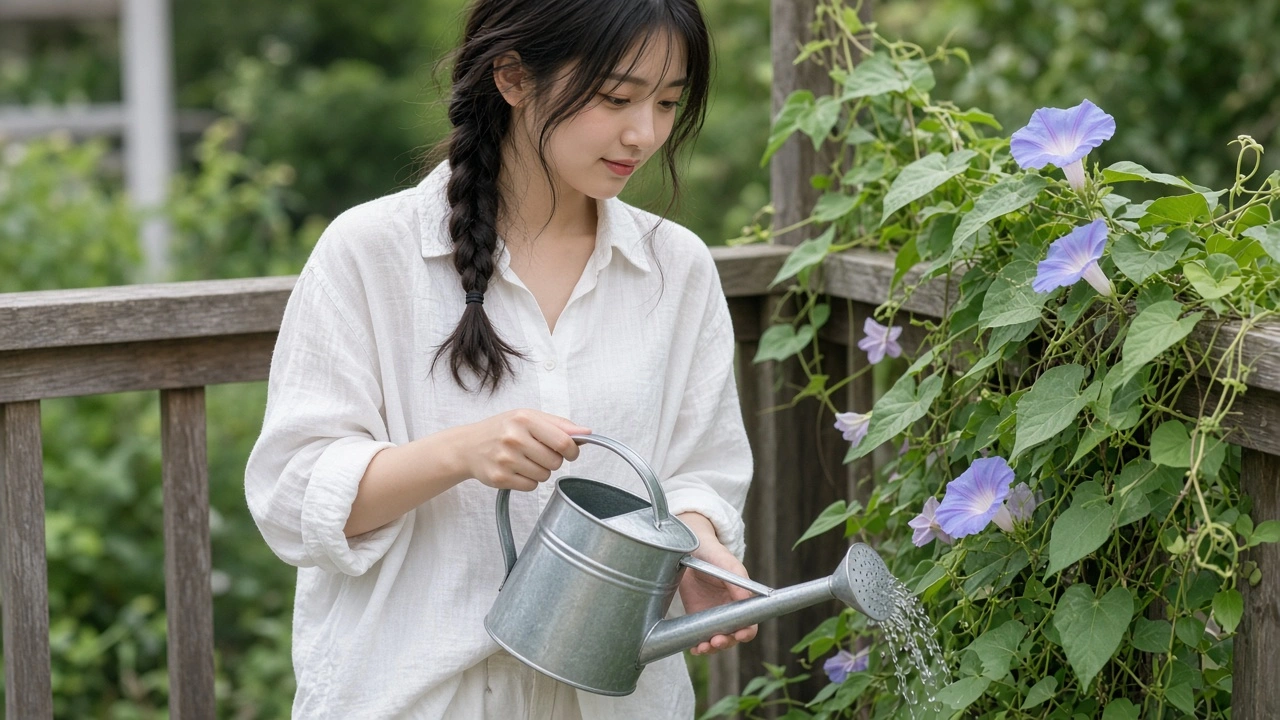 朝顔の水やり
