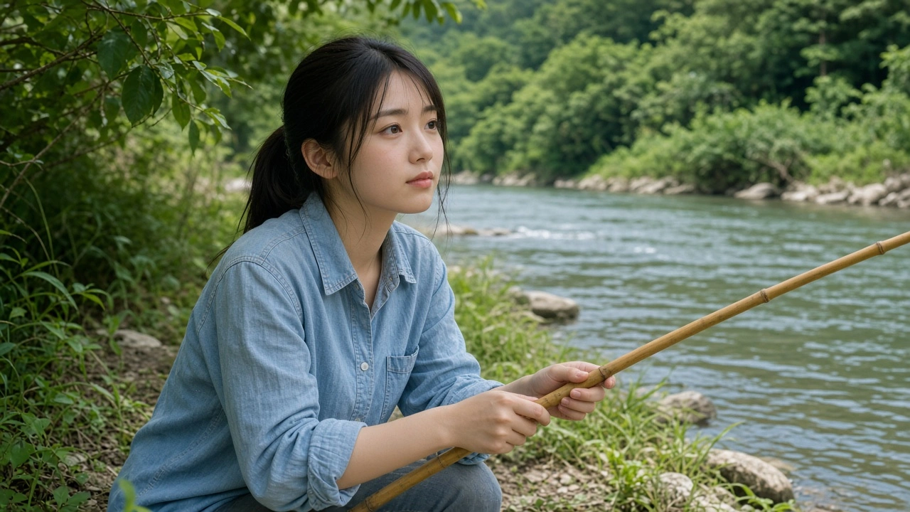 川辺の釣り人