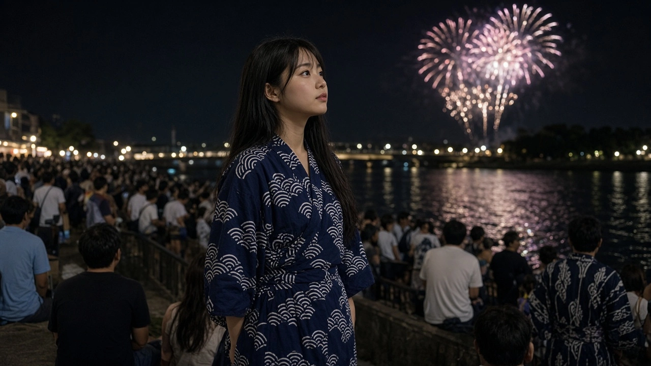 川辺の花火