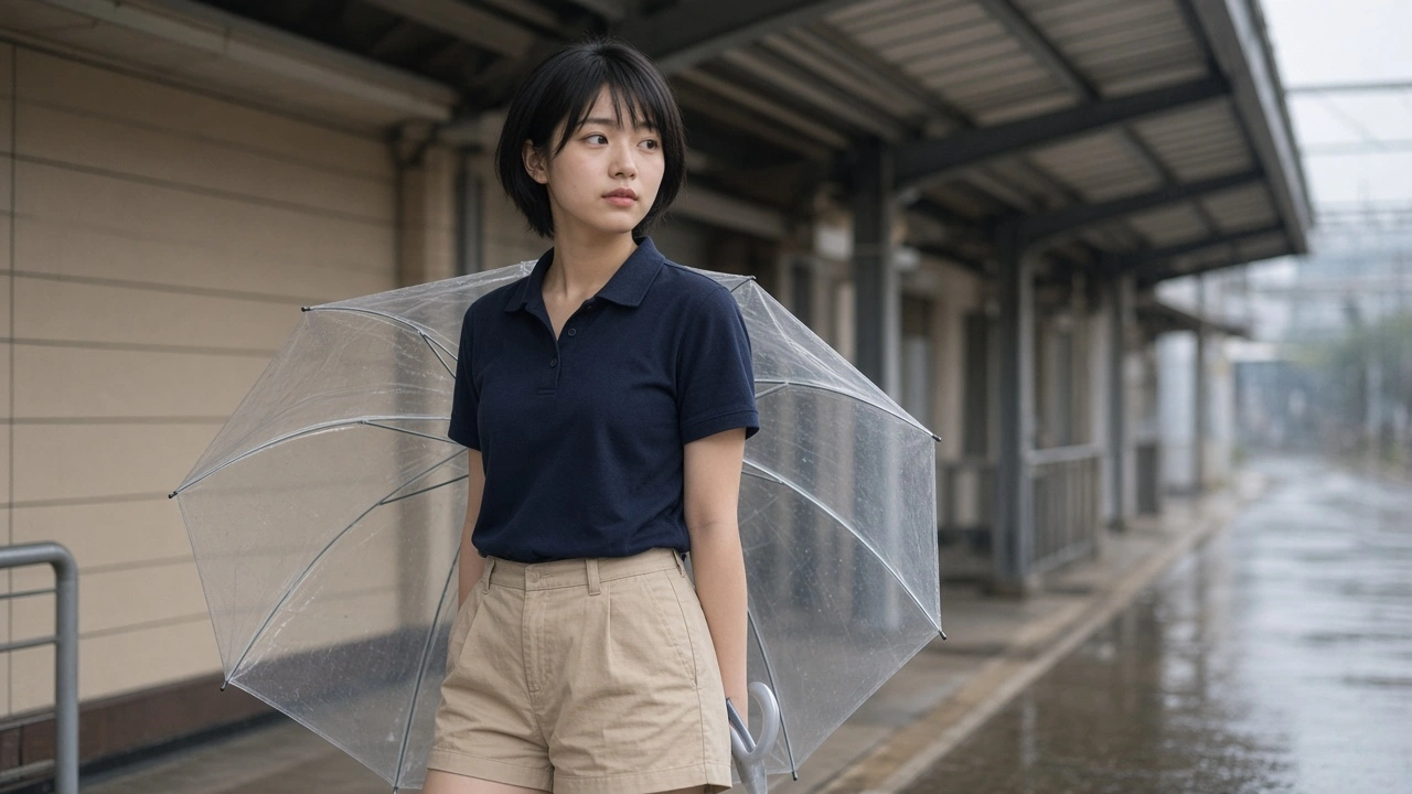駅の雨宿り