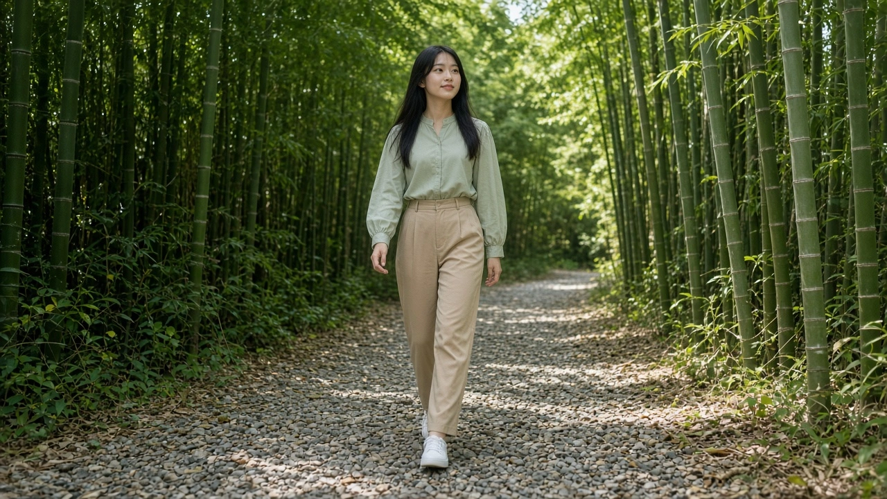 竹林の朝道