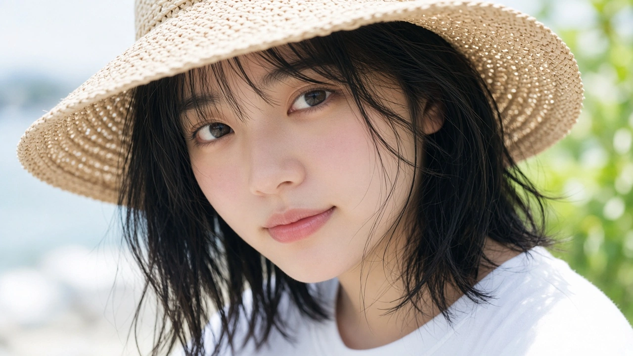 帽子の影から